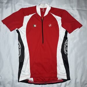 Castelli Cycling Jersey Mens Size XL Red 1/4 Zip Front-Short Sleeve 3 Pockets